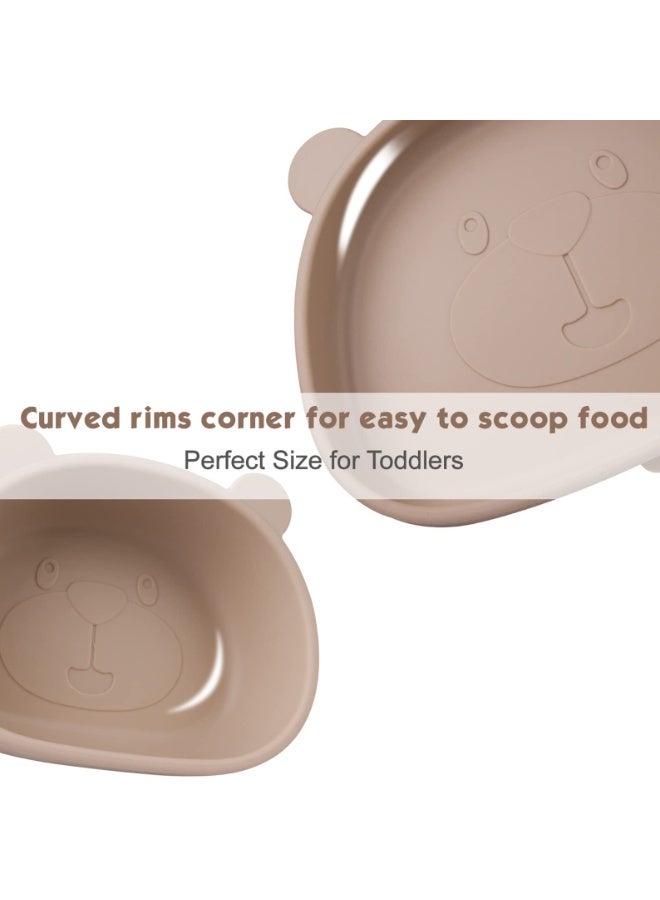 fantasize Suction Baby Plate and Bowl Set with Fork Spoon, Silicone Baby Led Weaning Supplies for Toddler Self Feeding, BPA Free Dishwasher and Microwave Safe (Beige) - Image 5